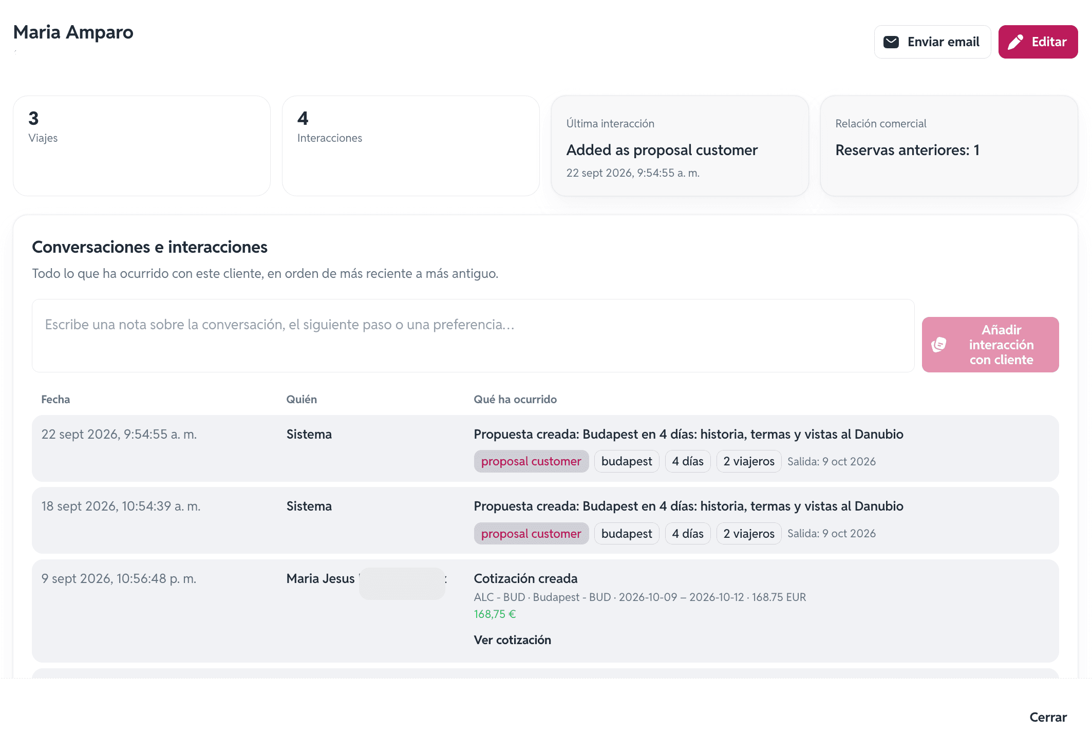 Historial y seguimiento del cliente en el CRM